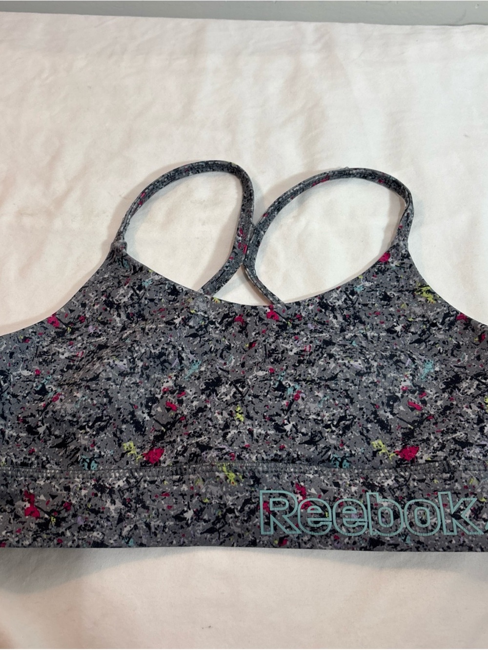 Reebok Women's Gray Speckled Swim Top - Pink & Teal Accent. Girls 10-12. 0172